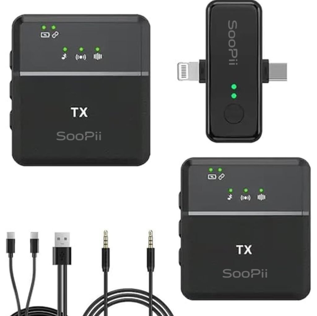 SOOPII SX31 Dual Wireless Lavalier Microphone – 3-in-1 Clip-On Mic with Noise Reduction for iPhone, Android & Laptop