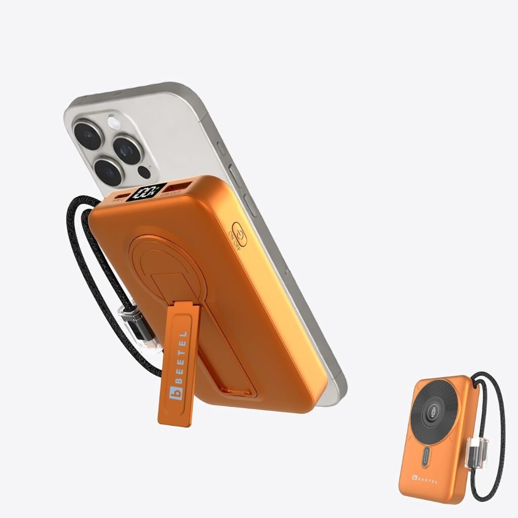 Beetel MagVibe WS10 4-in-1 MagSafe Power Bank – 10000mAh Magnetic Wireless Charger with Built-in Stand