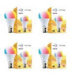 Wipro NS9200 9W B22D Wi-Fi Smart LED Bulb – 16M Colours, Music Sync, Works with Alexa & Google Assistant (Pack of 4)