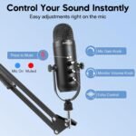 zealsound K66S USB Podcast Microphone with Boom Arm – Noise Reduction, Mute Button & Zero-Latency Monitoring for PC, iPhone & Android - Image 4
