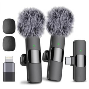 Clopic CP-K9 Wireless Lavalier Microphone – Dual Mic Set with USB-C & Lightning Receiver, Noise Cancellation, Magnetic Clip