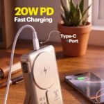 Stuffcool Click+ 10000mAh Magnetic Wireless Power Bank – 15W Wireless, 20W PD, Built-in Stand, BIS Certified (Silver) - Image 5