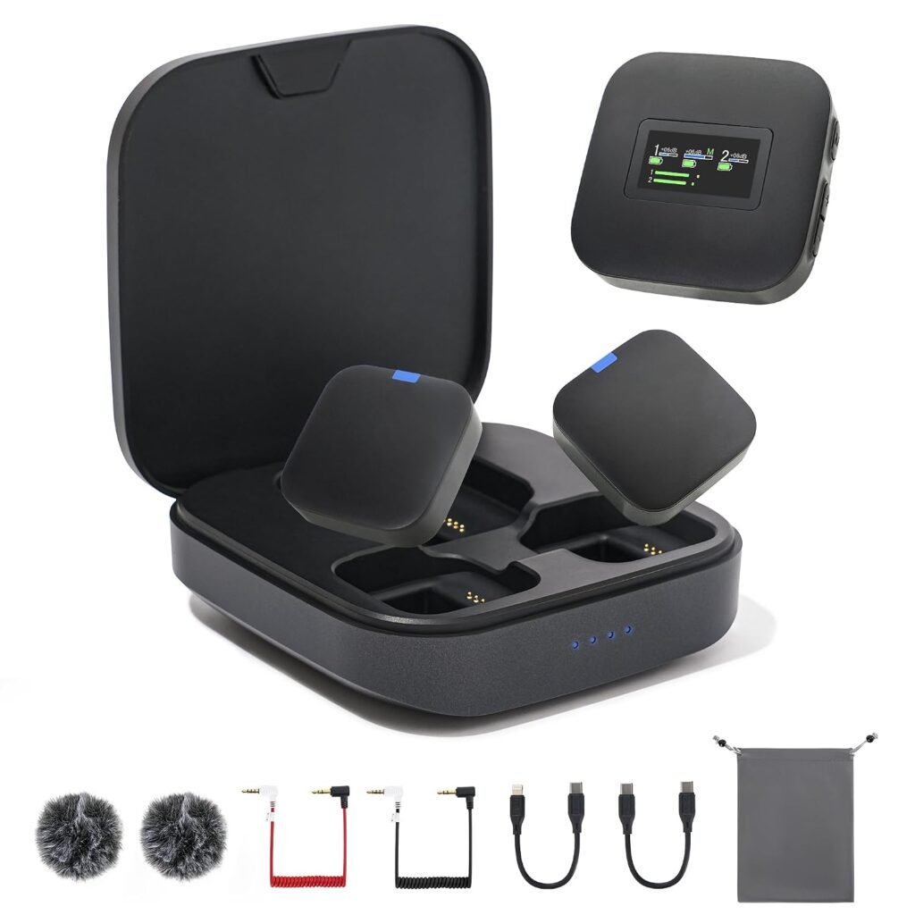 MeloJungle S8 Pro Wireless Lavalier Microphone – 2 Transmitters + Receiver, 48kHz/24-bit, Noise Reduction, 30H Charging Case, USB-C & Lightning