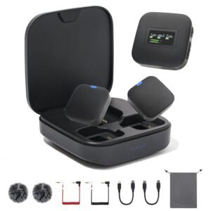 MeloJungle S8 Pro Wireless Lavalier Microphone – 2 Transmitters + Receiver, 48kHz/24-bit, Noise Reduction, 30H Charging Case, USB-C & Lightning
