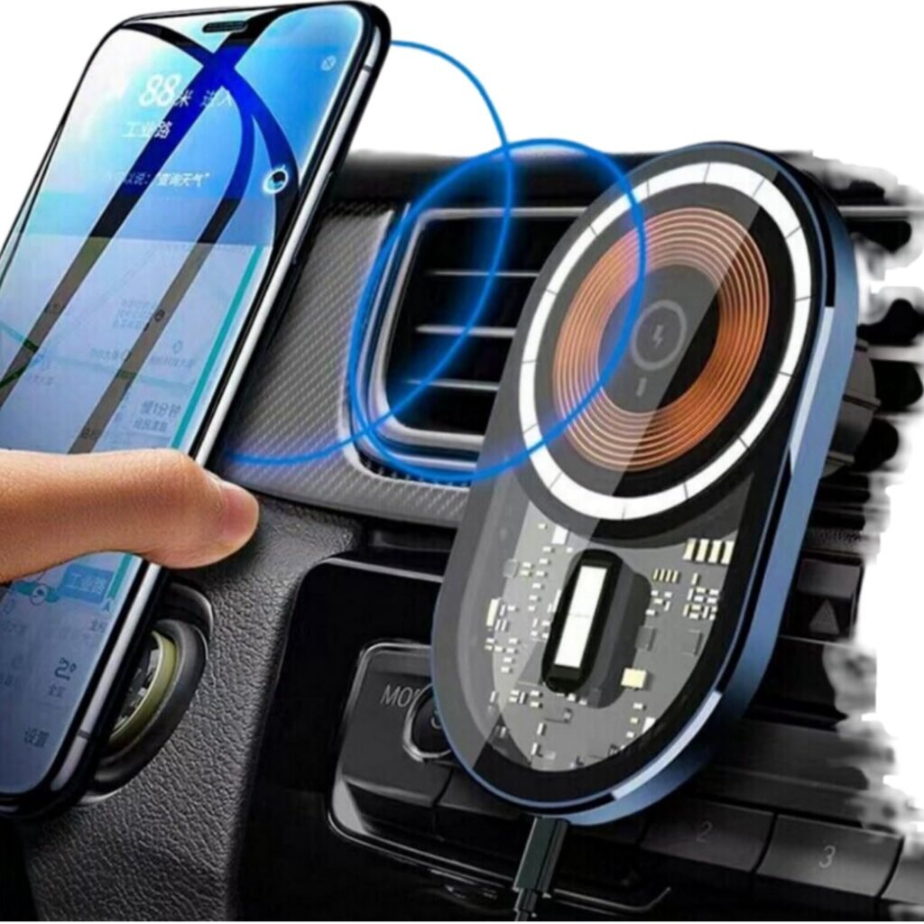 WK Life Born To Live Transparent Magnetic Wireless Car Charger – 15W Fast Charging, Anti-Slip Silicone Pad, MagSafe Compatible