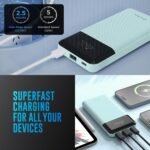 URBN Edge 10,000mAh Power Bank – 22.5W Fast Charging, Smart LED Display, Triple Output (1 USB-A + 2 USB-C), Teal - Image 6